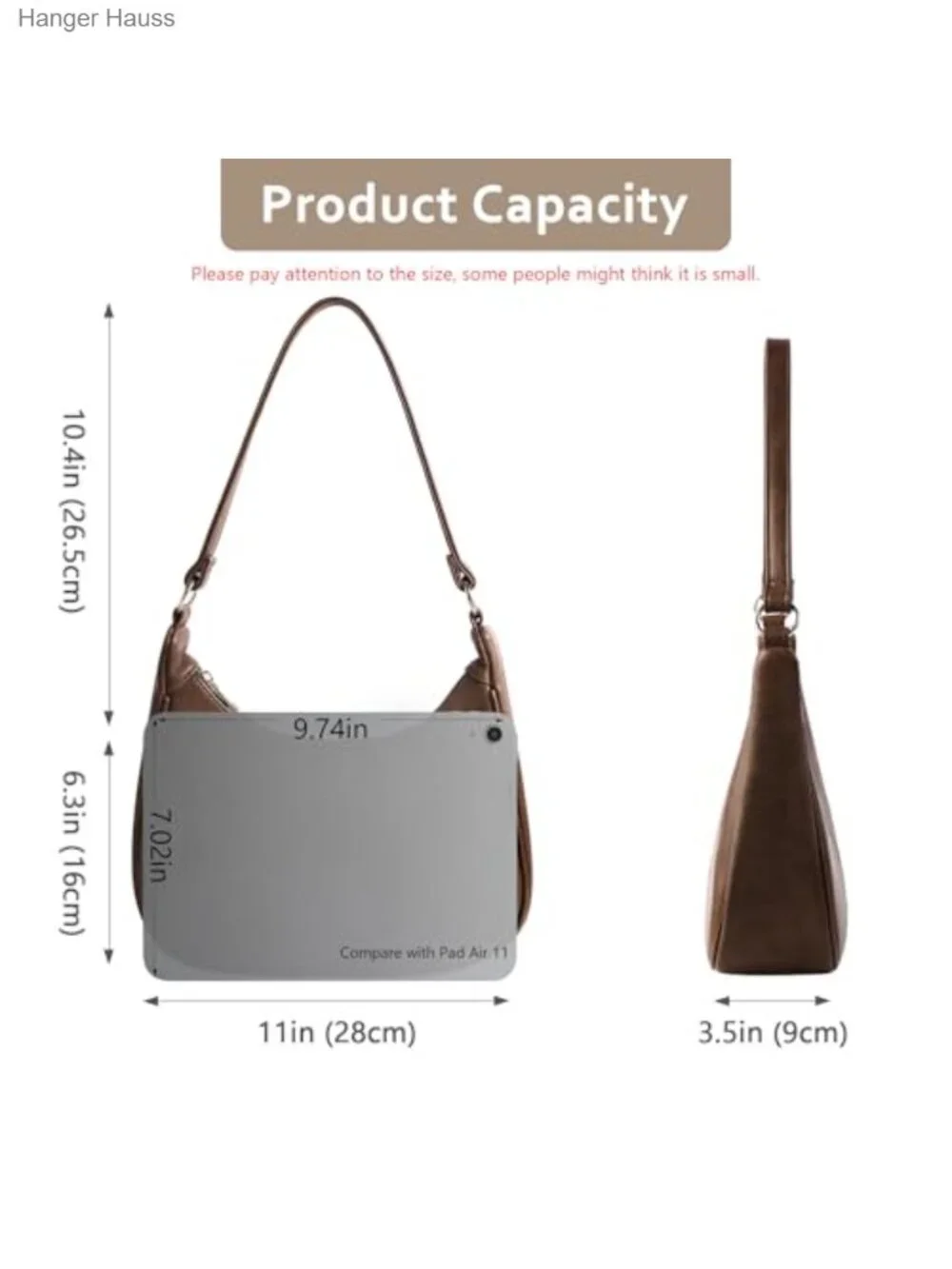 Women's Hobo Shoulder Bag Soft Vegan Leather Purse Handbag Zippered Pocket